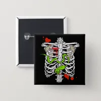 Skeleton Bones Ribcage Snake and Blood Splats Button