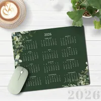 2026 Elegant Dark Green Eucalyptus Desk Calendar Mouse Pad