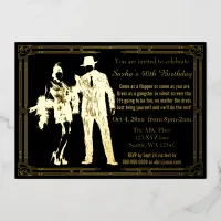 Roaring 20s art deco flapper girl and gangster  foil invitation