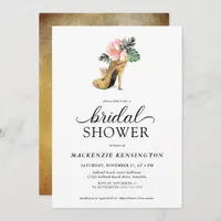 Elegant Tropical Floral Gold Heels Bridal Shower Invitation