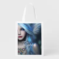 Personalized Ethereal Mystical Blue Fairy Grocery Bag