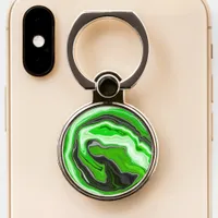 Lime Green and Black Marble like Swirls Fluid Art  Phone Ring Stand