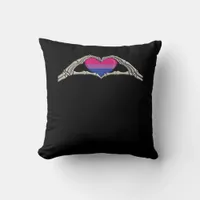 Bone Hands Heart Bisexual Goth Throw Pillow