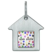 Custom Dog's Name Colorful Paw Print Framed House Pet ID Tag