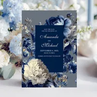 Modern Blues & Gray Floral Wedding Save The Date