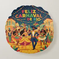 Feliz Carnaval de Rio Colorful Dancers Celebration Round Pillow