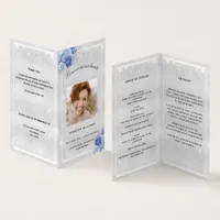 Silver blue florals photo glitter funeral program