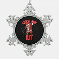 Let's Get Lit Drinking Santa Hat Dabbing Christmas Snowflake Pewter Christmas Ornament