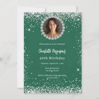 Birthday party emerald green diamond photo invitation