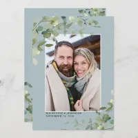 Dusty Blue Eucalyptus Wedding Photo Save the Date