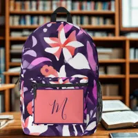Floral Monogram Printed Backpack