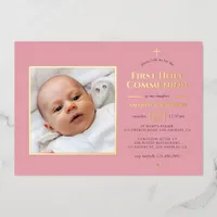 Blush and Gold Geometric Holy Communion Foil Invitation