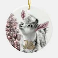 Baby Goat Christmas 20 and YOUR PHOTO Ceramic Ornament