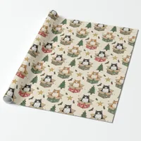 Orange and Black & White Kittens Christmas Pattern Wrapping Paper