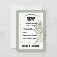 Modern Arched Black Gold Wedding Botanical Theme RSVP Card