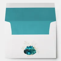 Vintage Teal and Gold Floral Wedding Envelope