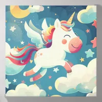 Flying Funny Colorful Unicorn Canvas Photo Tile