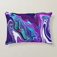 Purple, Blue and Teal Abstract Fluid Art Accent Pillow