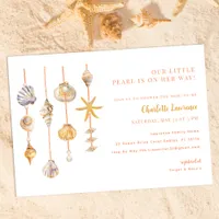 Watercolor Ocean Little Pearl Baby Shower  Invitation