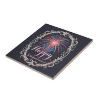 Sesquicentennial Fireworks Vintage Frame Ceramic Tile