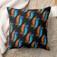 Electric Blue Fiery Orange Japanese Painted Ferns Throw Pillow