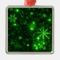 Snowflakes with Green Background Metal Ornament
