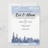 Moody Sky Pine Forest Watercolor Winter Wedding Invitation