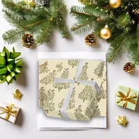Vintage Cream Holiday Tree Script Wrapping Paper