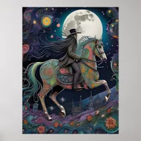 Full Moon Halloween Horseback Rider Poster