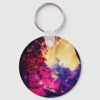 Amish Horse and Buggy Trippy Colorful Digital Art Keychain