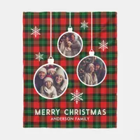 Red Green Plaid Buffalo Check Photo Christmas  Fleece Blanket