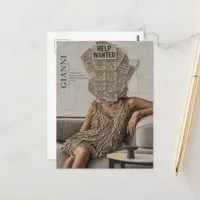 Retro Newspaper Flower Woman Surreal Collage Postcard