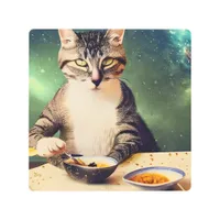 Cat in space eating Sushi Metal Print