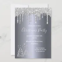 Christmas party silver glitter drips trees forest invitation