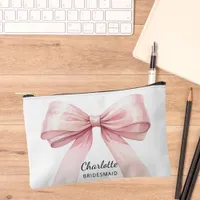 Bridesmaid pink bow elegant name accessory pouch