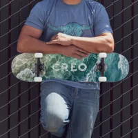Oil painting of tropical ocean surf skateboard