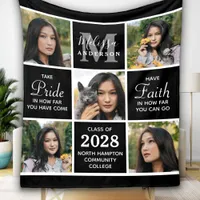 Trendy Graduate 5 Photo Collage Black Graduation Fleece Blanket