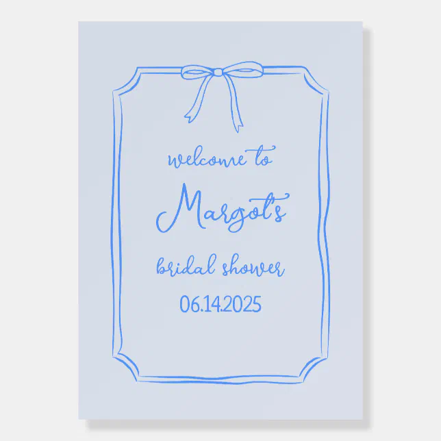 Hand Drawn Bow Coquette Cute Blue Welcome Sign 