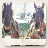 A Two Horse Team Drink Coaster