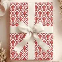 Red and White Vintage Damask Pattern Wrapping Paper