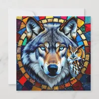Mosaic Style Owl and Wolf | Blank Holiday Card