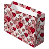Whimsical Red and Pink Hearts Valentine's Large Gift Bag