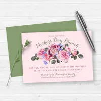 Spring Pink Floral Mothers Day Brunch | Sage Green Invitation