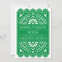 Papel Picado Green Folk Art Boda Spanish Wedding Invitation