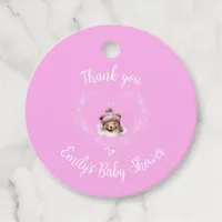 Snow Excited Pink Teddy Bear Baby Shower Favor Tags