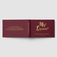 Elegant Modern Burgundy Quinceañera Foil Guest Book