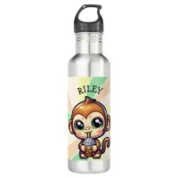 Cute Kawaii Monkey with Bubble Tea Personalized Stainless Steel Water Bottle