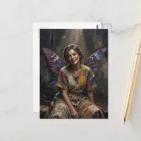 Pretty Fairy in a Recycled Dress of Colorful Rags Postcard