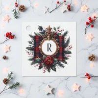 Vintage Rich Plaid Crest Monogram Holiday Favor Tags