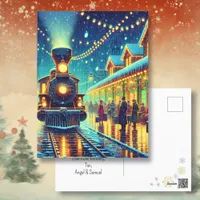 Vintage Train Station on Christmas Eve Personalize Postcard